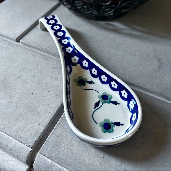 Vintage Boleslawiec Hand Made Polish Pottery Spoon Rest Traditional Blue/White - Picture 2 of 9